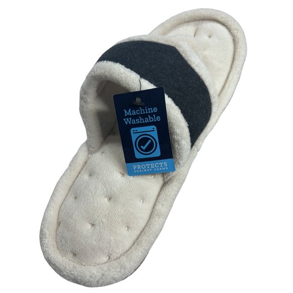 Isotoner Womens Memory Foam Slippers Arch Support Sz Large (8.5-9) White & Navy - Picture 5 of 6